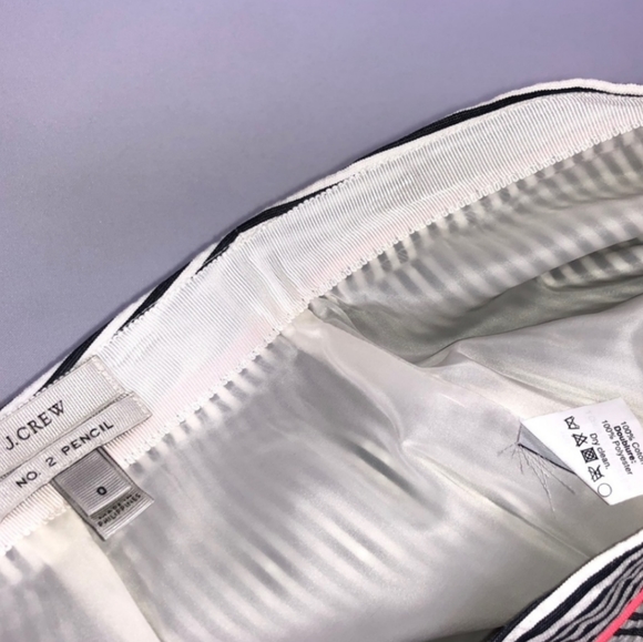 J. Crew Blue Stripe Seersucker Piped Neon Pink Orange No. 2 Pencil Skirt - Picture 7 of 9